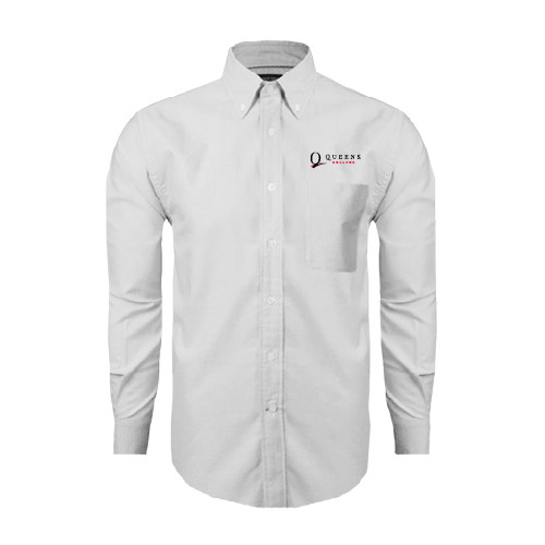 White Oxford Long Sleeve Shirt-Queens College Stacked