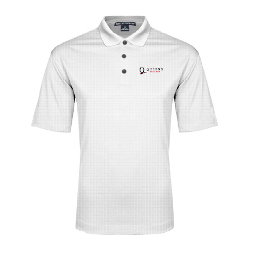 White Performance Fine Jacquard Polo-Queens College Stacked