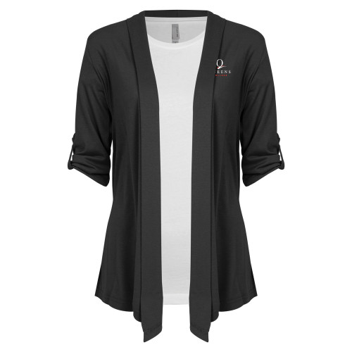 Womens Grey Drape Front Cardigan Sweater-Official Logo