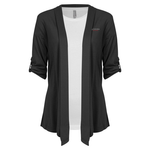 Womens Grey Drape Front Cardigan Sweater-Queens College Stacked