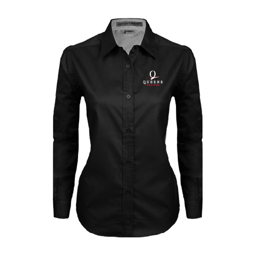 Womens Black Twill Button Down Long Sleeve -Official Logo