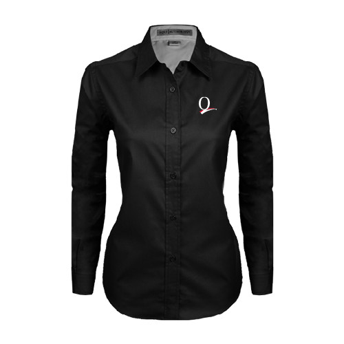Womens Black Twill Button Down Long Sleeve -Q Logo