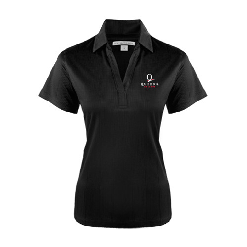Womens Black Performance Fine Jacquard Polo-Official Logo