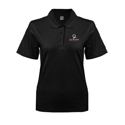 Womens Silk Touch Black Pique Polo-Official Logo