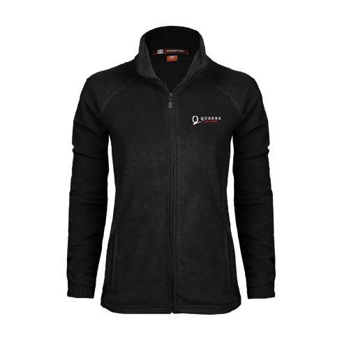 Womens Black Fleece Full Zip Jacket-Queens College Stacked