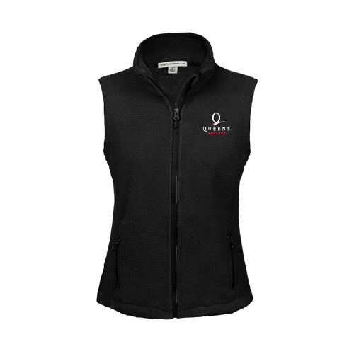Womens Black Fleece Full Zip Vest-Official Logo