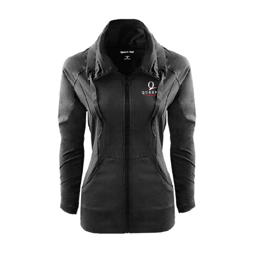 Womens Black Sport Wick Stretch Full Zip Jacket-Official Logo