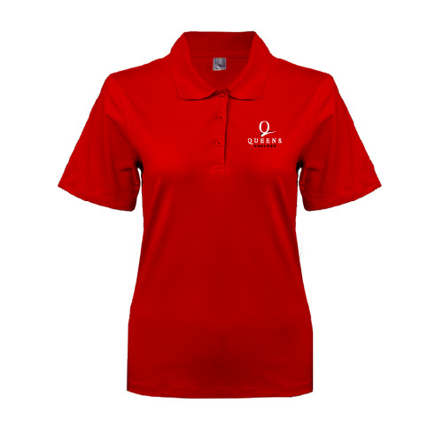 Womens Silk Touch Red Pique Polo-Official Logo
