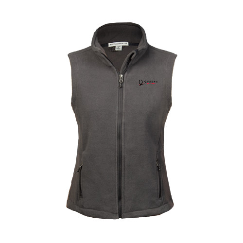 Womens Charcoal Fleece Full Zip Vest-Queens College Stacked