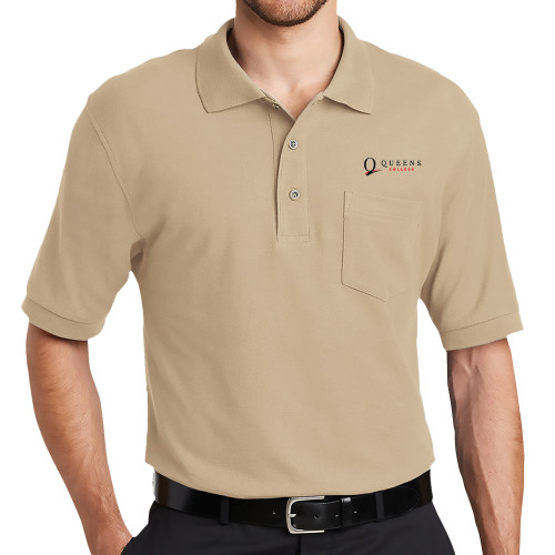 Stone Silk Touch Polo w/ Pocket-Queens College Stacked