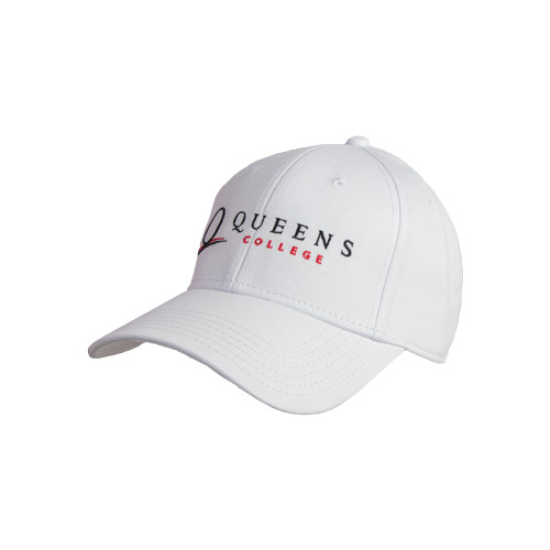 White Structured Adjustable Pro Style Hat-Queens College Stacked