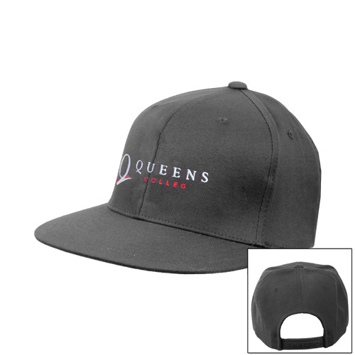 Charcoal Flat Bill Snapback Hat-Queens College Stacked