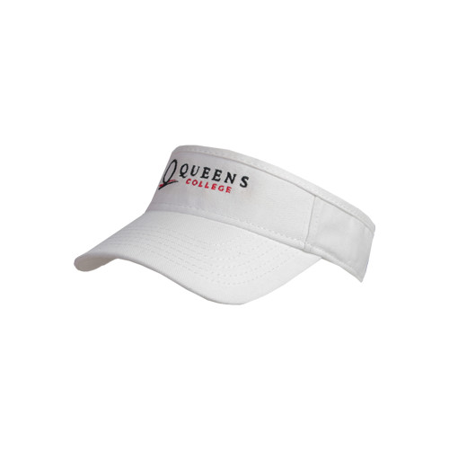 White Brushed Bull Denim Visor-Queens College Stacked