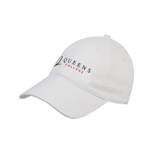 White Unstructured Adjustable Low Profile Hat-Queens College Stacked