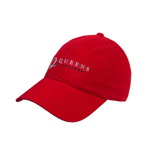 Red Unstructured Adjustable Low Profile Hat-Queens College Stacked