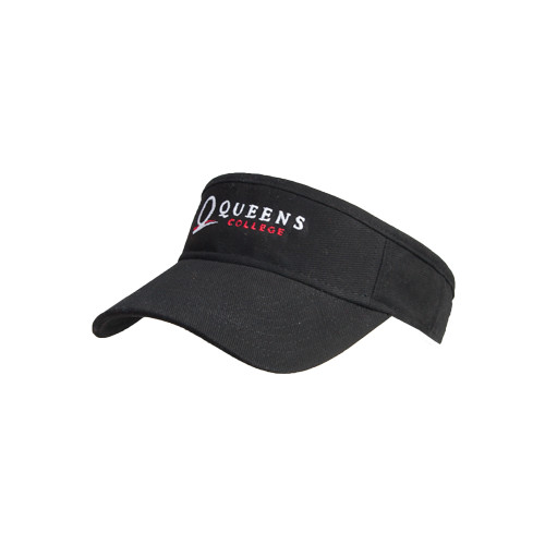 Black Brushed Bull Denim Visor-Queens College Stacked