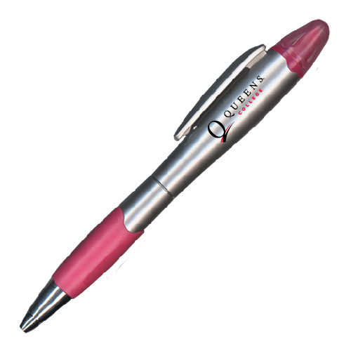 Silver/Pink Blossom Pen/Highlighter-Queens College Stacked