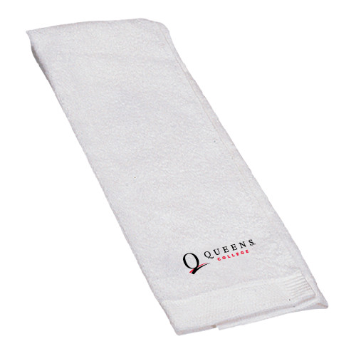 White Golf Towel-Queens College Stacked