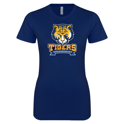 Next Level Womens Navy Boyfriend Tee-Mascot head wordmark