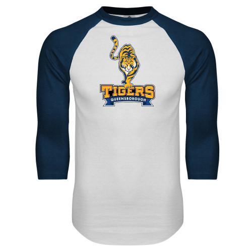 White/Navy Raglan Baseball T Shirt-Tiger Queensborough