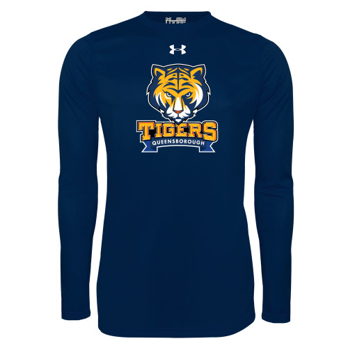 Under Armour Navy Long Sleeve Tech Tee-Mascot head wordmark