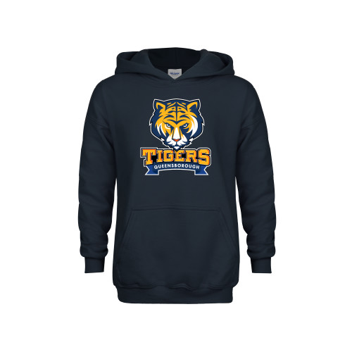 Youth Navy Fleece Hoodie-Mascot head wordmark