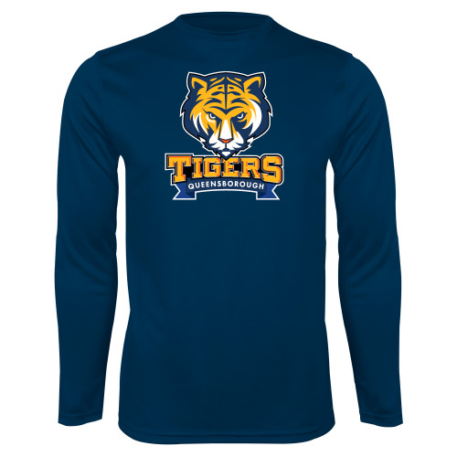 Navy Performance Long Sleeve Shirt-Mascot head wordmark