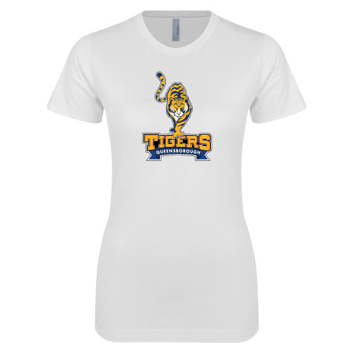 Next Level Womens White Boyfriend Tee-Tiger Queensborough