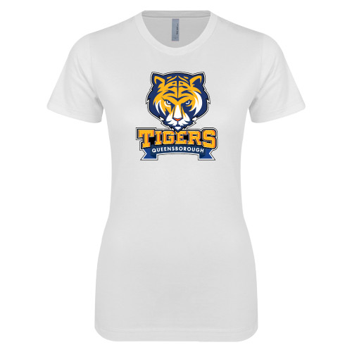 Next Level Womens White Boyfriend Tee-Mascot head wordmark