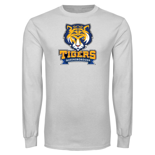 White Long Sleeve T Shirt-Mascot head wordmark