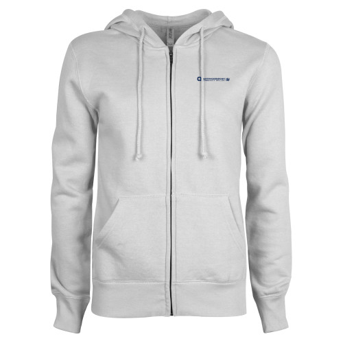 ENZA Womens White Fleece Full Zip Hoodie-Primary Logo