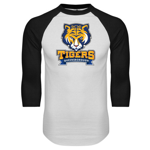 White/Black Raglan Baseball T Shirt-Mascot head wordmark