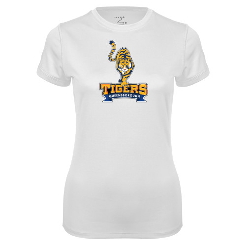Womens White Performance Tee-Tiger Queensborough