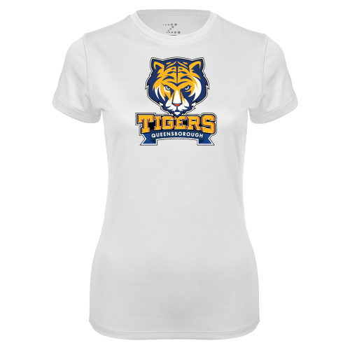 Womens White Performance Tee-Mascot head wordmark