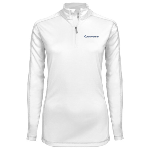 Syntrel Womens White Interlock 1/4 Zip-Primary Logo