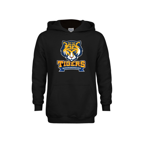 Youth Black Fleece Hoodie-Mascot head wordmark