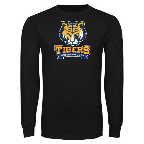 Black Long Sleeve T Shirt-Mascot head wordmark