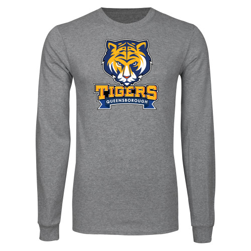 Grey Long Sleeve T Shirt-Mascot head wordmark
