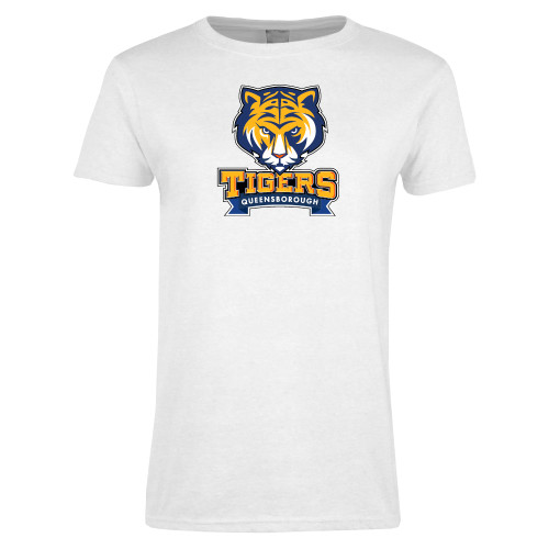 Womens White Short Sleeve Tee-Mascot head wordmark