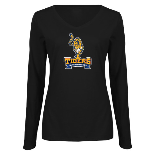 Womens Black Long Sleeve V Neck Tee -Tiger Queensborough