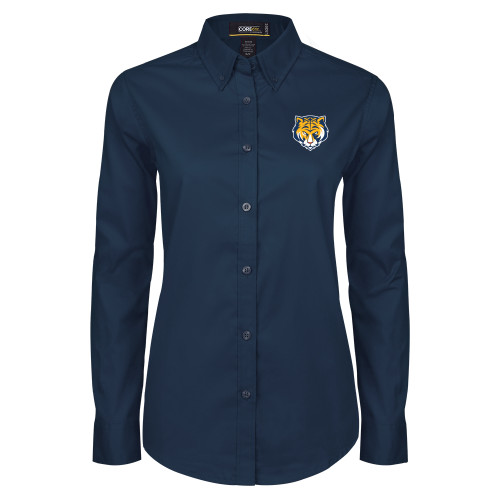 Womens Navy Twill Button Down Long Sleeve -Mascot Head