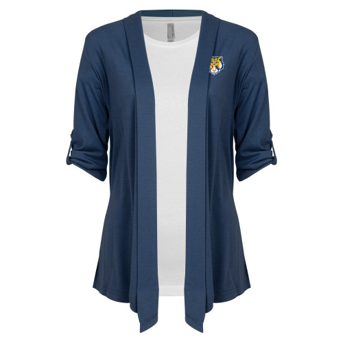 Womens Navy Drape Front Cardigan Sweater -Mascot Head
