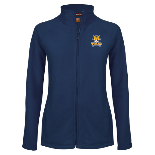 Womens Navy Fleece Full Zip Jacket-Wordmark and Mascot