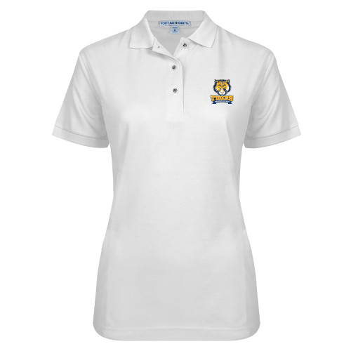 Womens Silk Touch White Pique Polo-Wordmark and Mascot