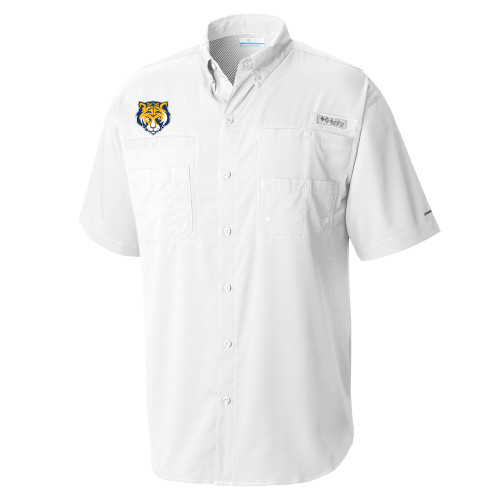 Columbia White Tamiami Performance Short Sleeve Shirt-Mascot Head