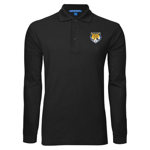 Black Long Sleeve Polo-Mascot Head