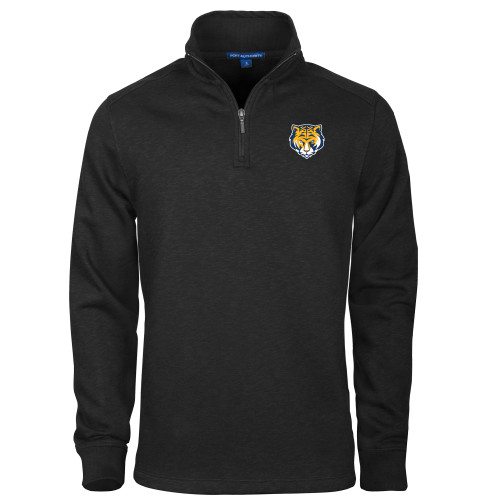 Black Slub Fleece 1/4 Zip Pullover-Mascot Head