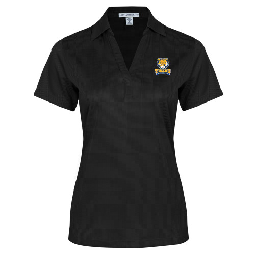 Womens Black Performance Fine Jacquard Polo-Wordmark and Mascot