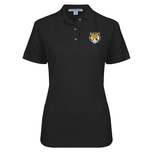 Womens Silk Touch Black Pique Polo-Mascot Head