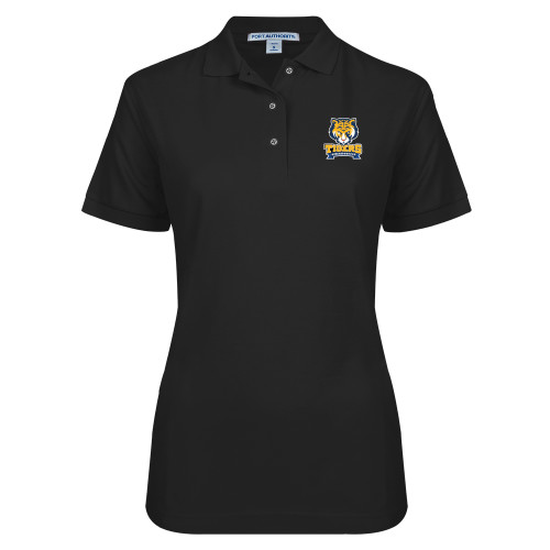 Womens Silk Touch Black Pique Polo-Wordmark and Mascot